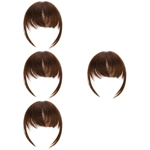 4 PCS Fake Bangs Fakes Messy Bun Flat Hair Clips Women's Woman Brown