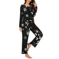 thumbnail image 5 of Hueook Cute Womens Fall Pajamas Women's Pajamas Women Christmas Fashionable and Casual Loose Printed Round Neck Button Up Long Sleeved Pants Pajama Set Multicolor 2X, 5 of 7