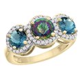 thumbnail image 1 of 14K Yellow Gold Natural Mystic Topaz & London Blue Topaz Sides Round 3-stone Ring Diamond Accents, size 8, 1 of 2