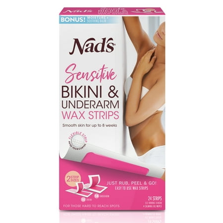 Nad's Bikini and Underarm Waxing Strips for Sensitive Skin, 24 ct