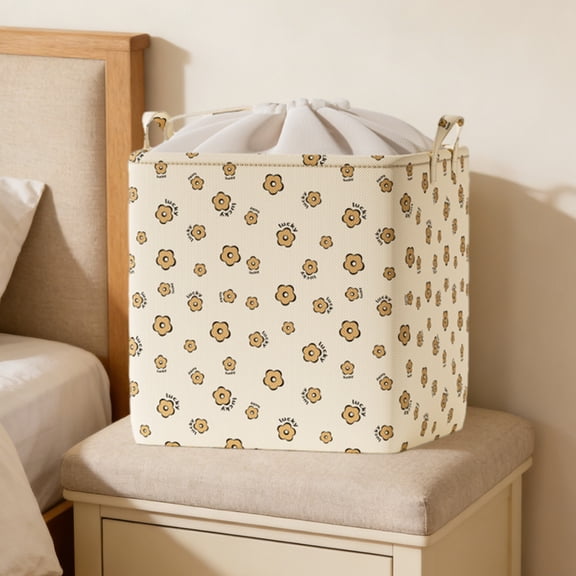 Fmbmuo with Handles Storage Bag Foldable Cloth for Storage, Beige Floral Art Deco 27.5 x 19.6 in Clothes Basket for Bedroom