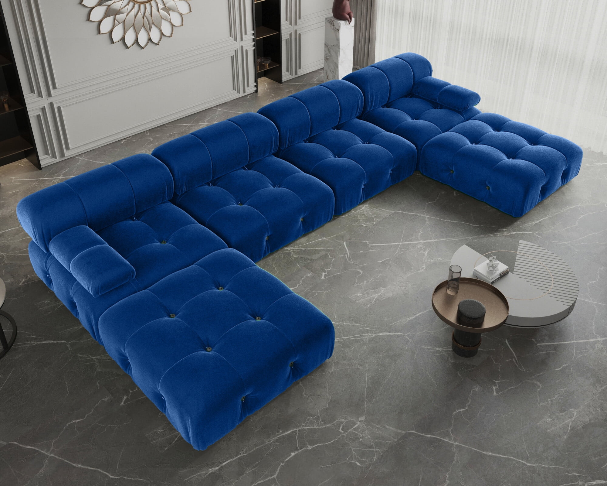 Sodrens Sectional Sofa,U-Shaped Modular Couch with Ottomans,Modern Velvet Sofa Set for Living Room,Blue
