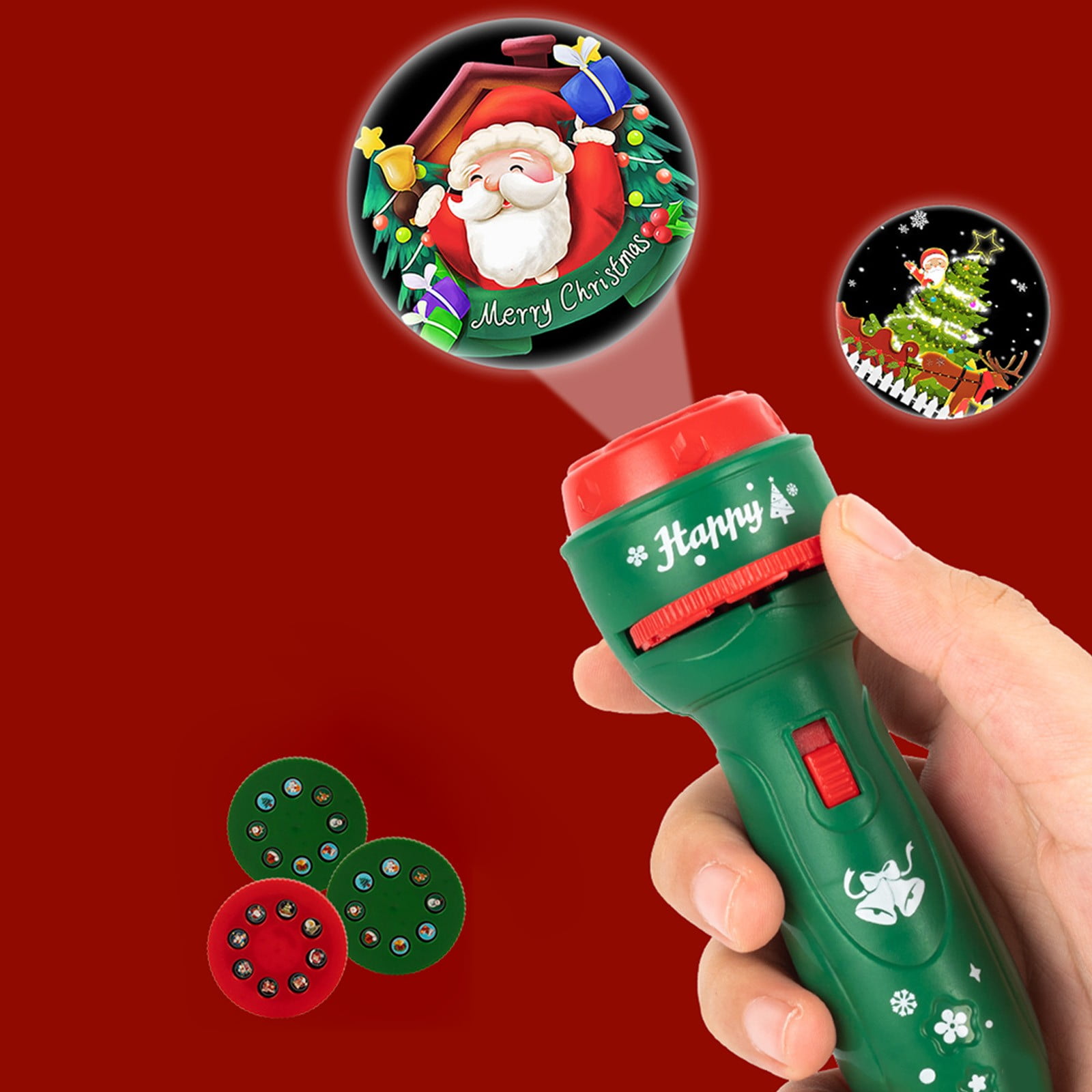 Lampe De Poche Projecteur De Noël Pour Enfant - 24 Motifs Festifs, 3 Cartes Interchangeables | Jouet D'Histoire, Décoration Chambre, Safe Avec Bords Ronds