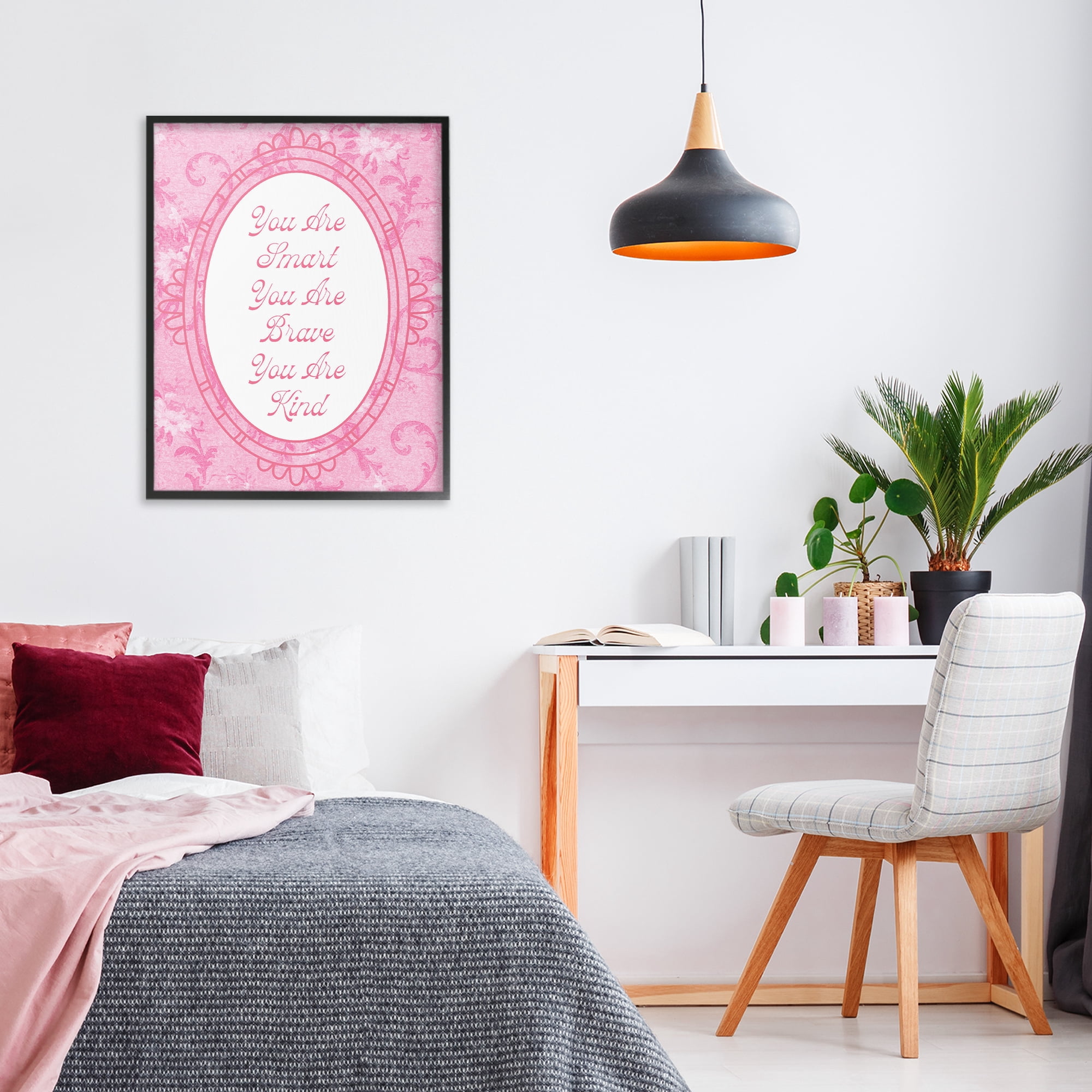 Stupell Industries Smart Brave & Kind Ornate Pink Black Framed Giclee Art, design by Lil' Rue
