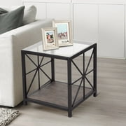 FurnitureR Glass Top Square 2-Tier End Table
