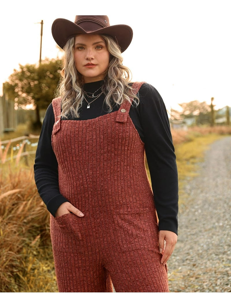 CASSIE LIZ Jumpsuit for Women Plus Size 3X Brick Red Adjustable