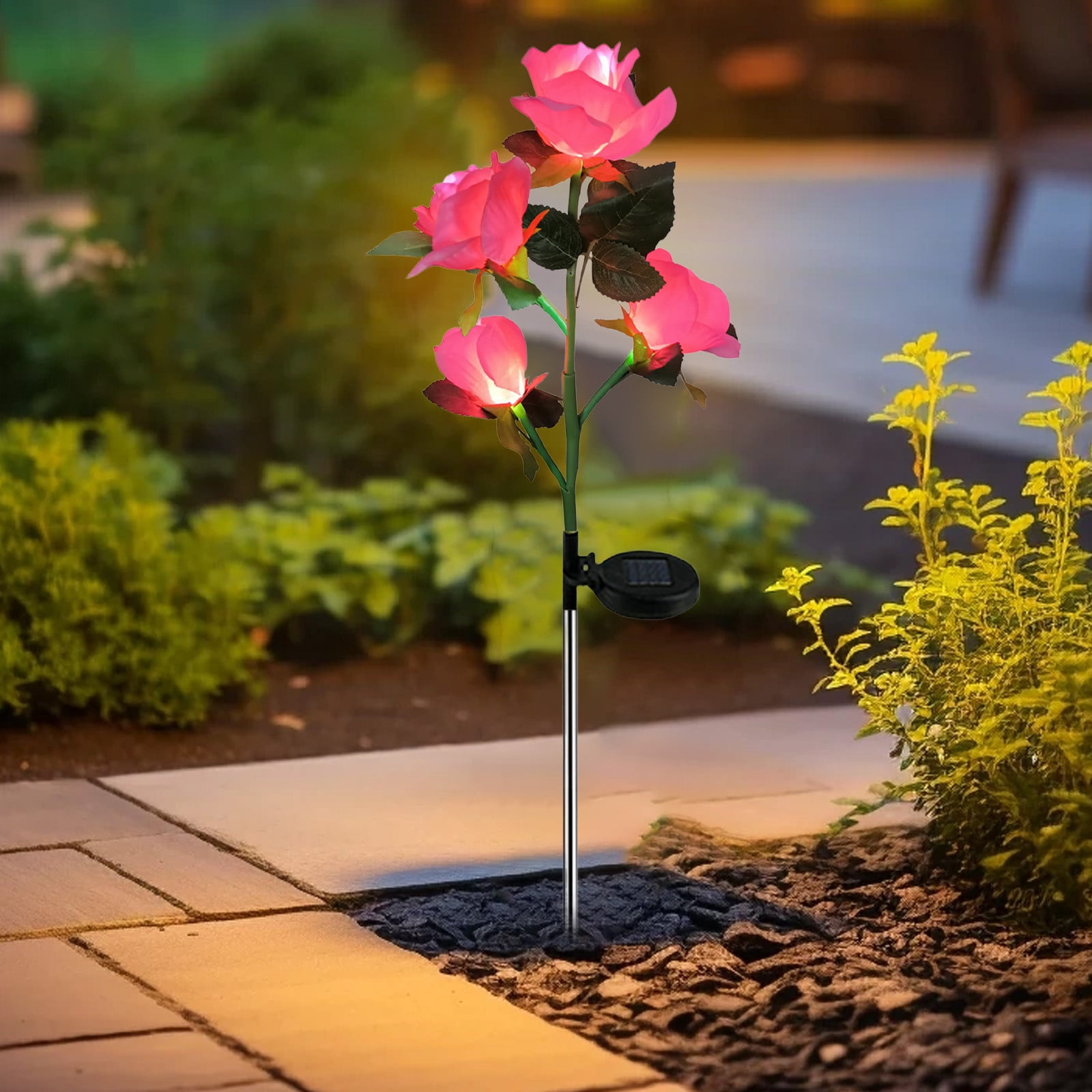 2-Pack Solar Rose Lights for Garden Decor | Outdoor Solar Powered LED Flower Lights with Stakes | Waterproof Landscape Lighting for Walkways, Patios, and Flower Beds