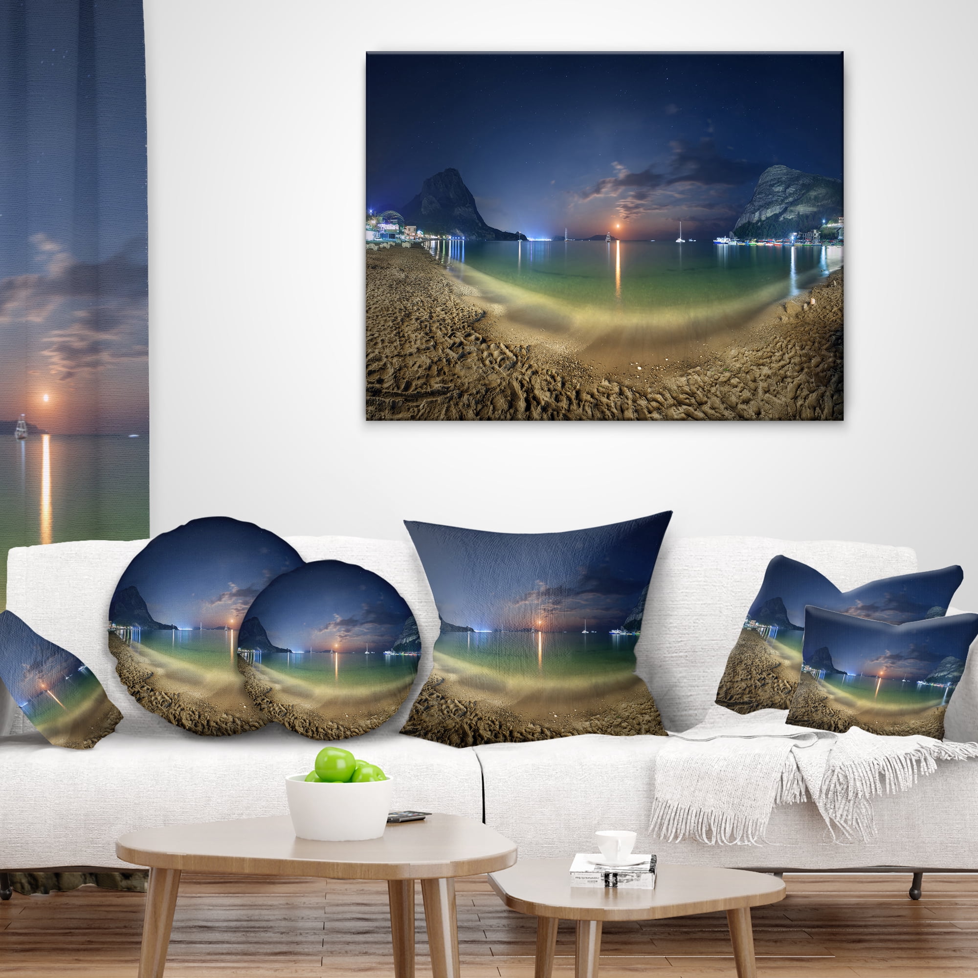 Designart Beach with Lunar Path - Seashore Photography Throw Pillow - 16x16