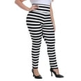 thumbnail image 4 of HDE Womens Plus Size Graphic Leggings Halloween Costume Tights Black and White Horizontal Stripes 1X, 4 of 6