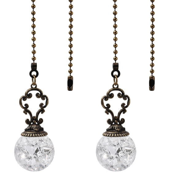 2PCS Ceiling Fan Pull Chain 15 Inches Light and Fan Cord Round Swith Connector Clear Diamond Fan Pull Chain Charms Ceiling Fan Pull Chain Extenders