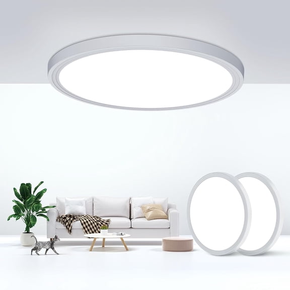Flush Mount Ceiling Light Fixtures,24W Flat  Light for Ceiling,6000K 2200LM  Thin Round White Lamp for  Kitchen,Bathroom,Garage, Room, Dining Room -2PCS