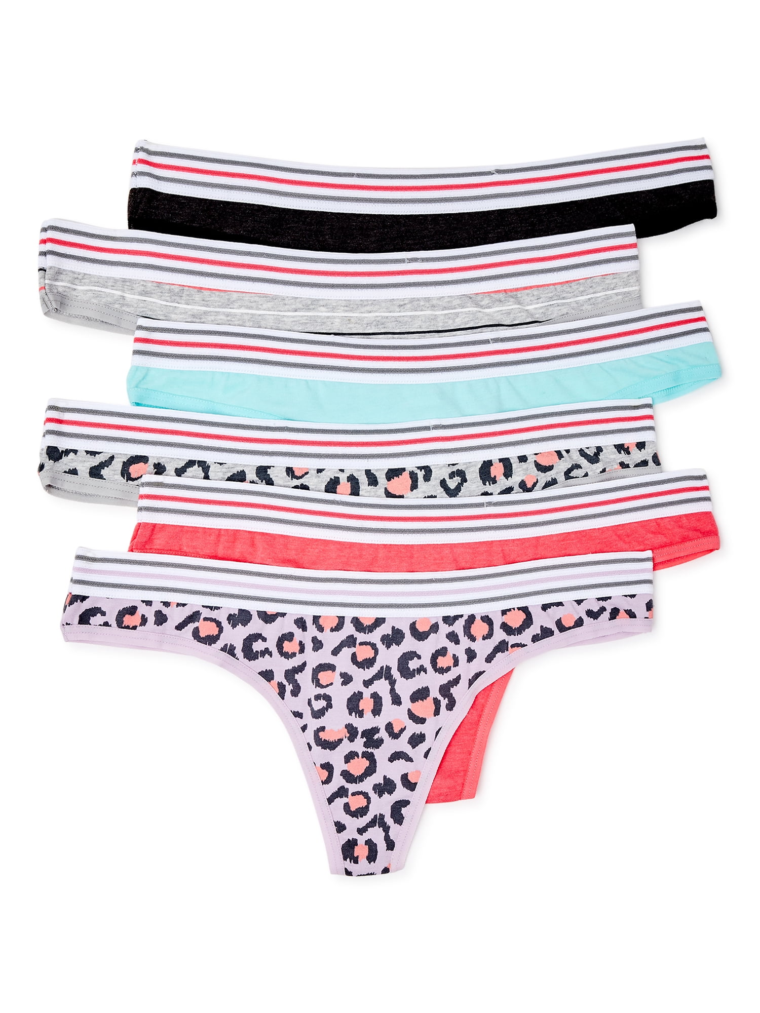 3207 L&K-II Women’s Cotton Thongs Panties Multi-Pack Color Stripes G-Strings Pack of 6 