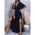 thumbnail image 6 of Women'S Summer Dresses Short Sleeve Maxi Dress Casual V Neck Flowy Sundress Navy Blue M, 6 of 9