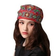thumbnail image 4 of Turban Ethnique pour Femmes, Bonnet, Foulard, Brodé Floral, Rouge, 4 of 8