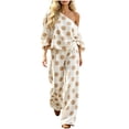 thumbnail image 2 of Karymi Jumpsuits for Women Polka Dot Print 2 Piece Outfit Set, One Shoulder Cold Shoulder Batwing Short Sleeve Crop Top, High Waist Pleated Wide Leg Long Pants Workout Sets for Women, 2 of 5
