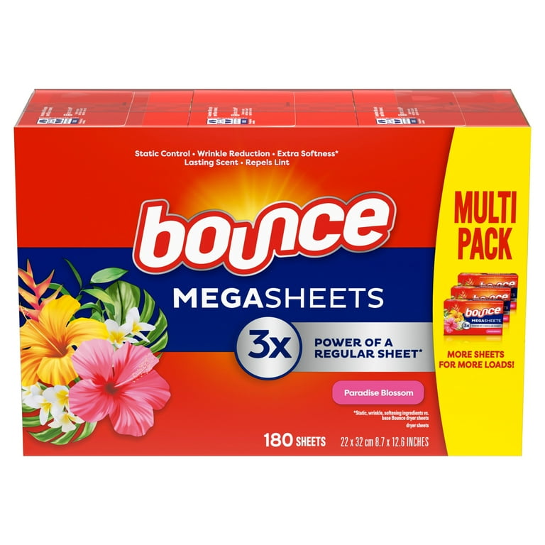 Bounce Mega Dryer Sheets, 180 Ct, Long Lasting Freshness, Outdoor