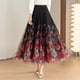 thumbnail image 4 of Gibobby faldas largas de verano para mujer, falda elástica de cintura alta con patrón de malla de capas, falda grande con vuelo(Rojo, M), 4 of 5