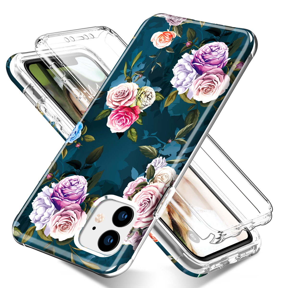 Flower on Black Case for iPhone 11 with Builtin Screen Protector Slim