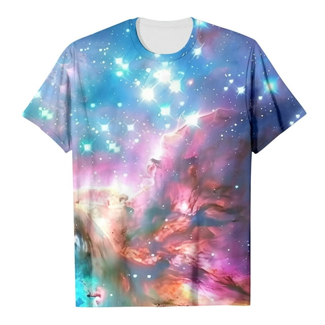 Icvfdpl T-Shirts Filles Rentrée des Classes, T-Shirt Galaxie Manches Courtes Col Rond T-Shirt Fantaisie Haut Adolescent Impression 3D Paillettes Caractéristiques : Mode Urbaine Respirant 8-9 Ans