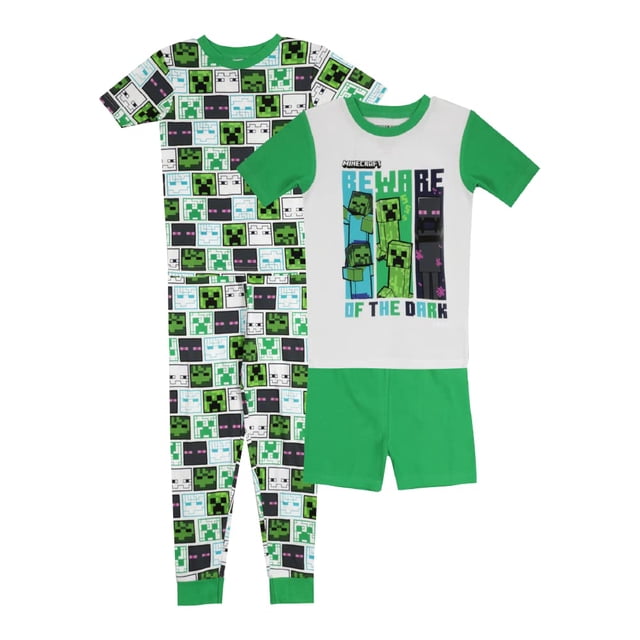 Conjunto de pijama Minecraft para niños, 4 piezas, 100% algodón, ajuste ceñido, 10 años
