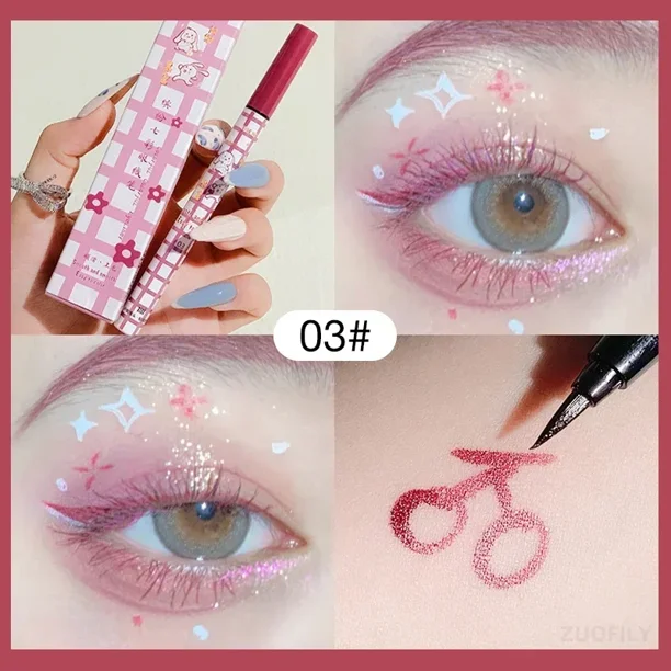 Heallor-Lápiz Delineador de ojos a cuadros, delineador de ojos de color rosa y morado, suave, no florece, negro, maquillaje de larga duración, Cos (03
