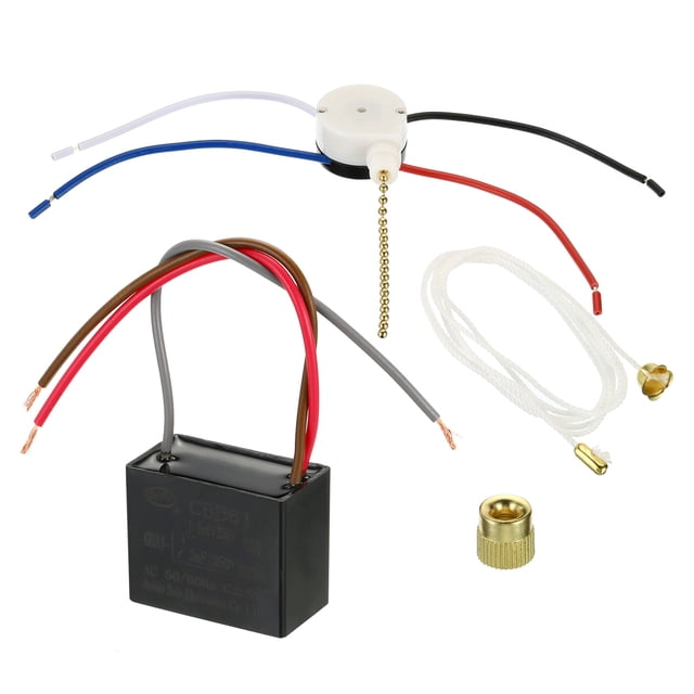 Capacitor de ventilador de techo CBB61, 1 set 1.5+3uF 250VAC 3 cables con interruptor de ventilador de 3 velocidades