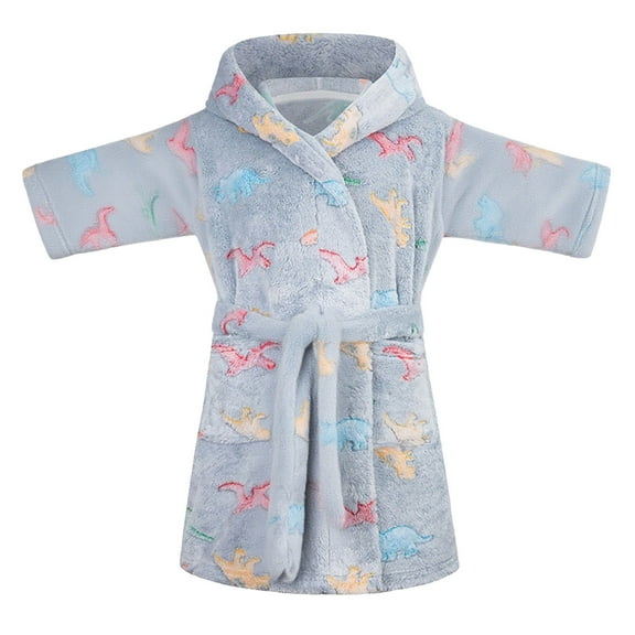 FYDUU Kids Hooded Bathrobe Girls Cozy Robes Soft Plush Hooded Flannel Pajamas Sleepwear Cartoon Print Nightwear Comfort Children's Soft Homewear Vintage Outfit