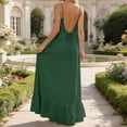 thumbnail image 4 of Women Backless Cami Dresses Cami Lounge Dress Solid Sleeveless House Dress Spaghetti Strap Flowy Long Beach Sundress Army Green XL, 4 of 7