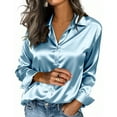 thumbnail image 5 of Women Silk Satin Shirts Long Sleeve Button Down Blouse Business Dressy Casual Loose Lapel Tops Outfits, 5 of 6