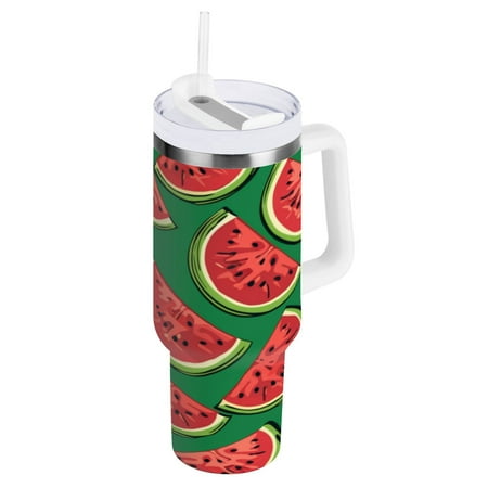 

30 Oz Car Handle Water Cup 9.9x3.5 Inch Stainless Steel Water Cup With Handle Water Cup Car Water Cup Travel Coffee Cup Cartoon Watermelon Seamless