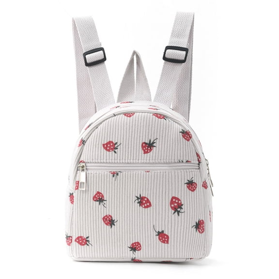 Corduroy Mini Backpack Purse for Women, Cute Small Travel Daypack with Adjustable Shoulder Strap, Lightweight Casual Backpack for Shopping & Daily Use (Strawberry Beige)