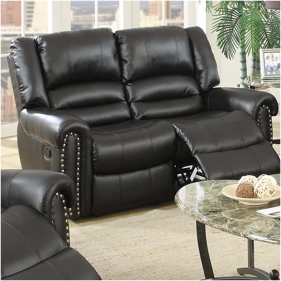 Black Motion Loveseat Sofa Manual Recliner Couch with Plush Armrests for Living Room