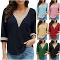 thumbnail image 2 of Gswybco Lace Shirts for Women 3/4 Sleeve V Neck Color Block Tunic Tops Fall Trendy Casual Blouses, 2 of 9