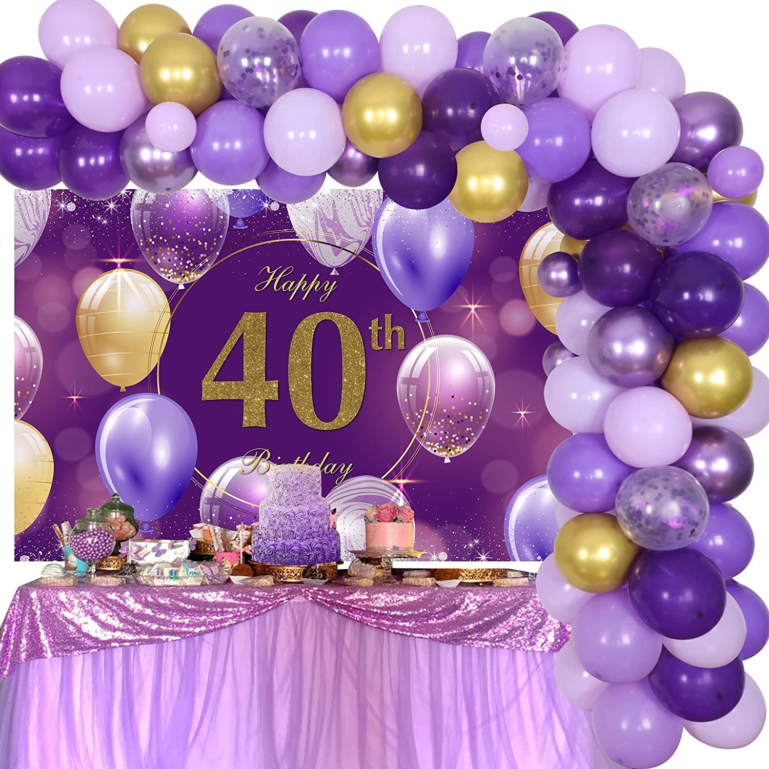 Purple 40th Birthday Decorations for Women - Balloon Garland Kit ...