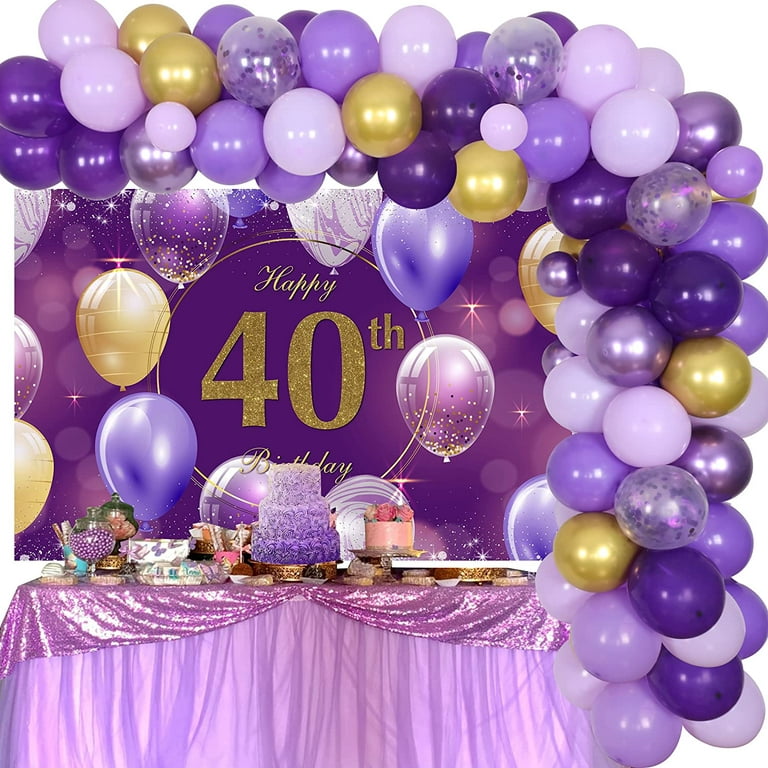 Purple and Silver Party Decorations for Women Adults Happy Birthday  Backdrop Balloon Garland Kit, Violet Lavender 30th 40th 50th 60th Birthday  Decorations 73Pcs 