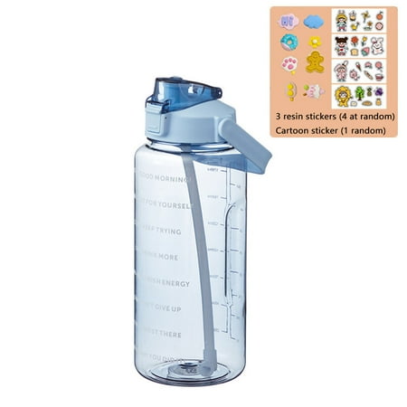 

HZEWLS Water Bottle Cup Sport Straw Drinking Jug with Time Scale Stickers (Blue)