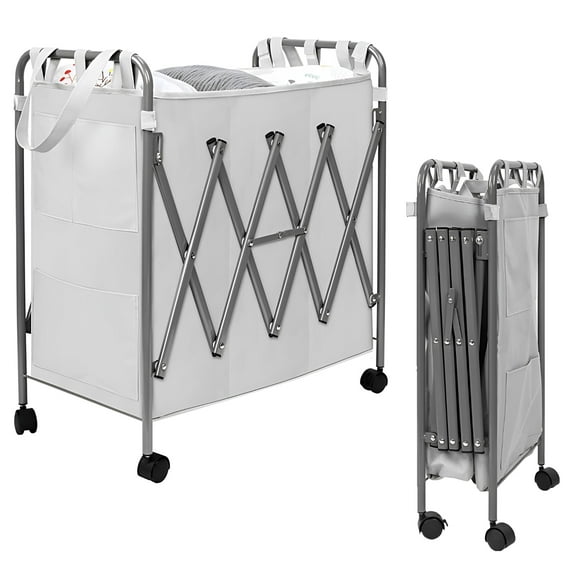 Foldable Laundry Sorter Cart, 3-Section Rolling Laundry Storage Hamper Organizer