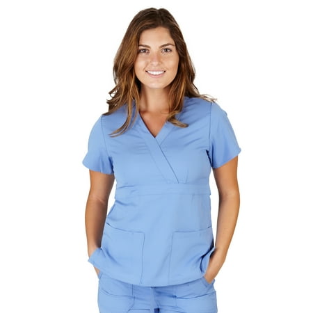 

UltraSoft Premium 3 Pocket Mock Wrap Medical Scrub Top For Women - JUNIOR FIT 36143-XX-Small (Ceil Blue)