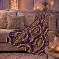 thumbnail image 6 of Golden Medallions Within Ornate Oval Frames On Purple, Cozy Flannel Blanket for Baroque Art Enthusiasts, Regal Ornate Baroque Pattern Home Decor for Living Room and Bedroom, Housewarming Gift, 6 of 7