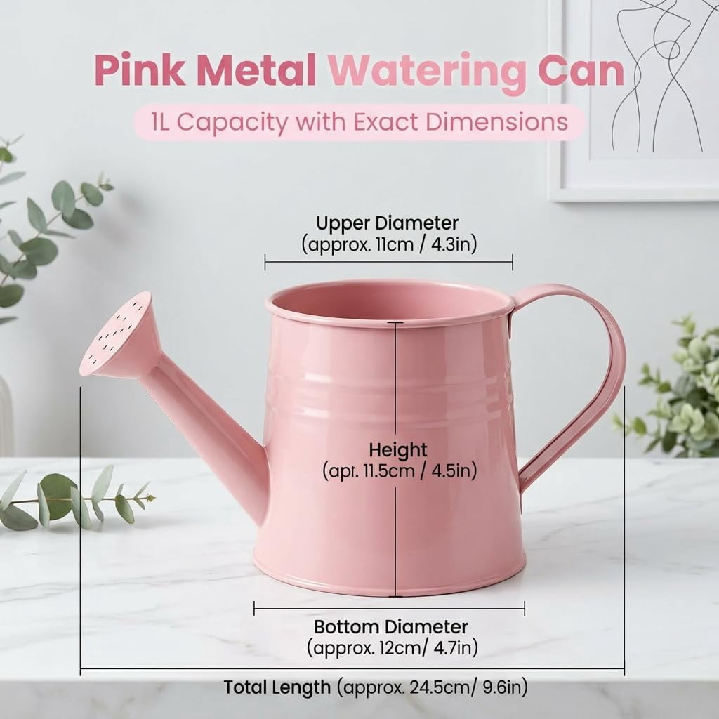 Color Metal Watering Can - 0.4 Gallon Galvanized Steel Long Spout Small Water Pail for Indoor Houseplants & Outdoor Garden Flower Watering (Red)