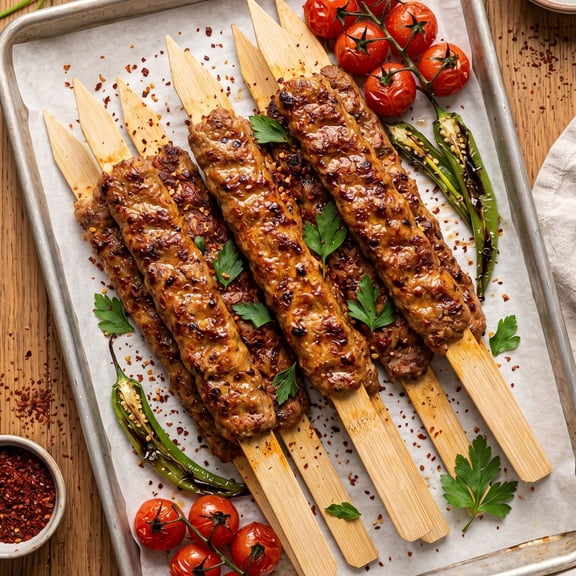 Hakan 9.8" Bamboo BBQ Skewers 100 Pcs, Flat Kabob Sticks Meat Veg Fruit Appetizer Picks, 25cm x 2cm