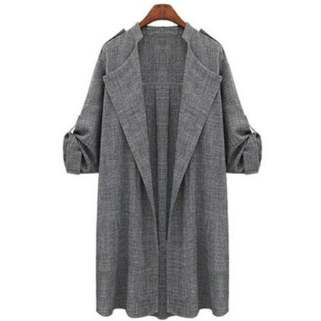 Plus Size Womens Autumn Fall Winter Outwear Long Trench Coat Overcoat Jackets Cardigan Duster Tops