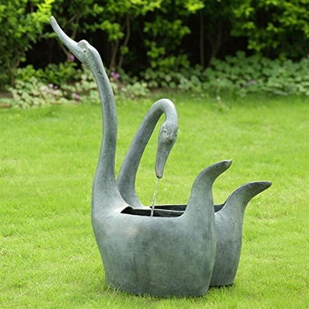 Graceful Mute Swan Lovers Bird Couple Water Fountain and Planter Statue Elegant Home Garden Decor Figurine Aluminum Metal AC Powered