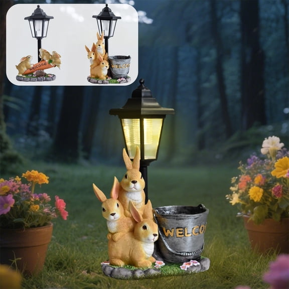Outdoor Rabbit Garden Statues with Solar Lantern Flowerpot- Bunny Figurine Rabbit Decor for Home Lawn,Balcony Yard Art Garden Patio Decor,Unique Housewarming Birthday Gifts for Women Mom