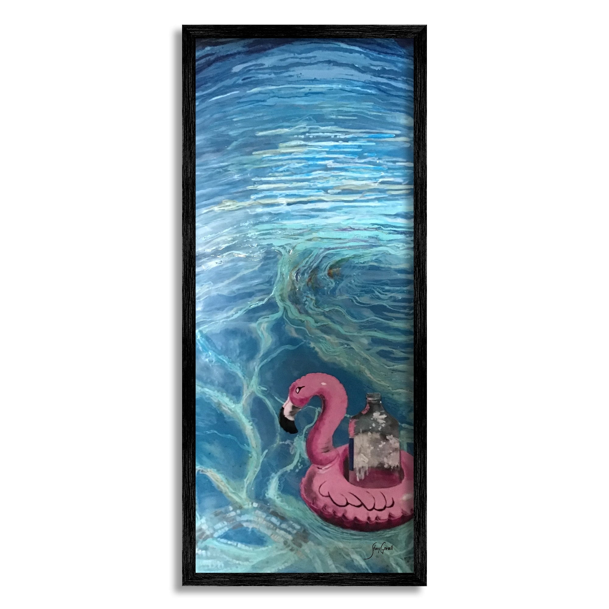 Stupell Industries Flamingo Pool Float Summertime Swirled Water Ripples Graphic Art Gray Framed Art Print Wall Art, Design by Stacy Gresell