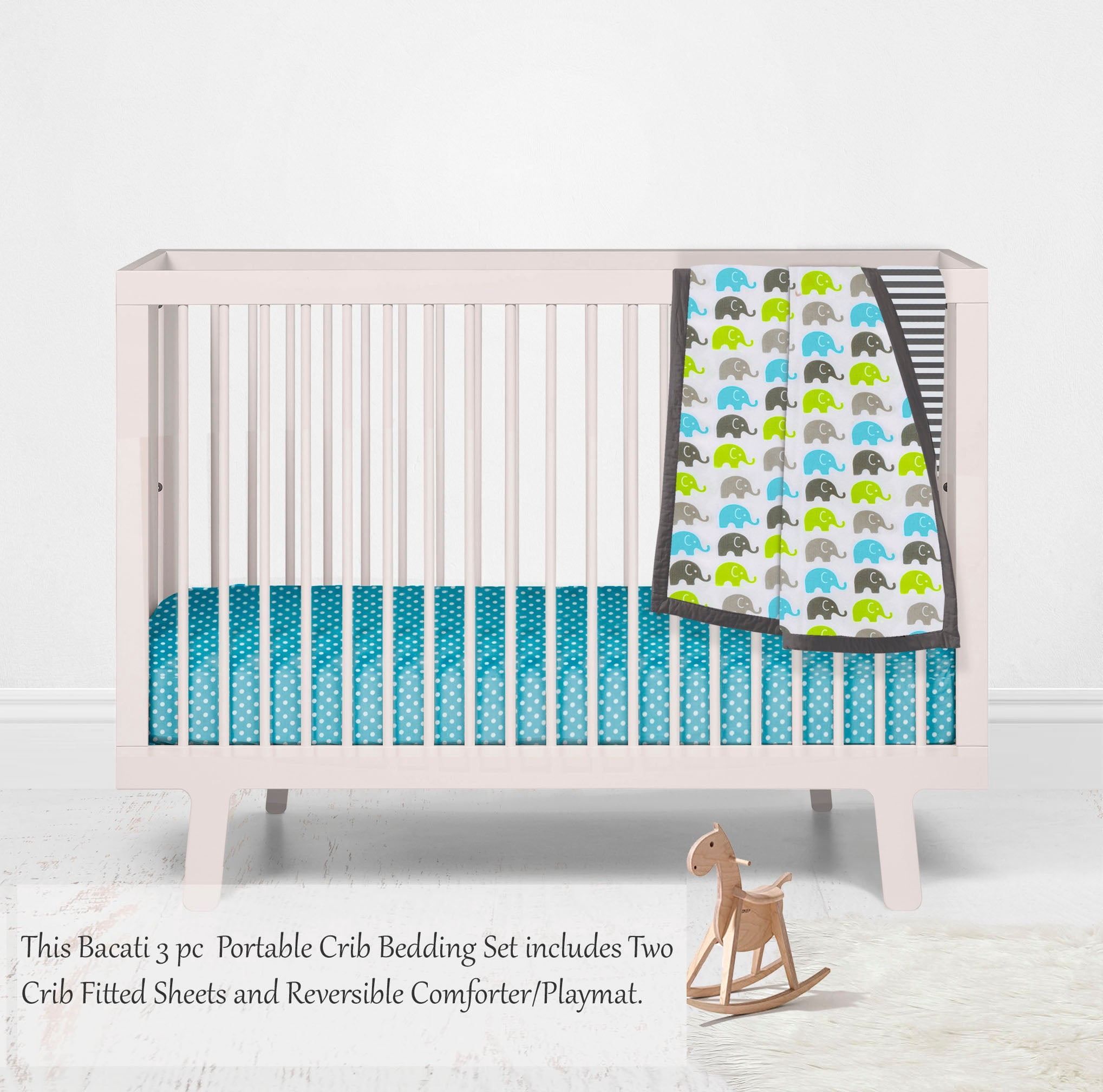 Bacati - Elephants Aqua/Lime/Grey Mini Crib Bedding Set