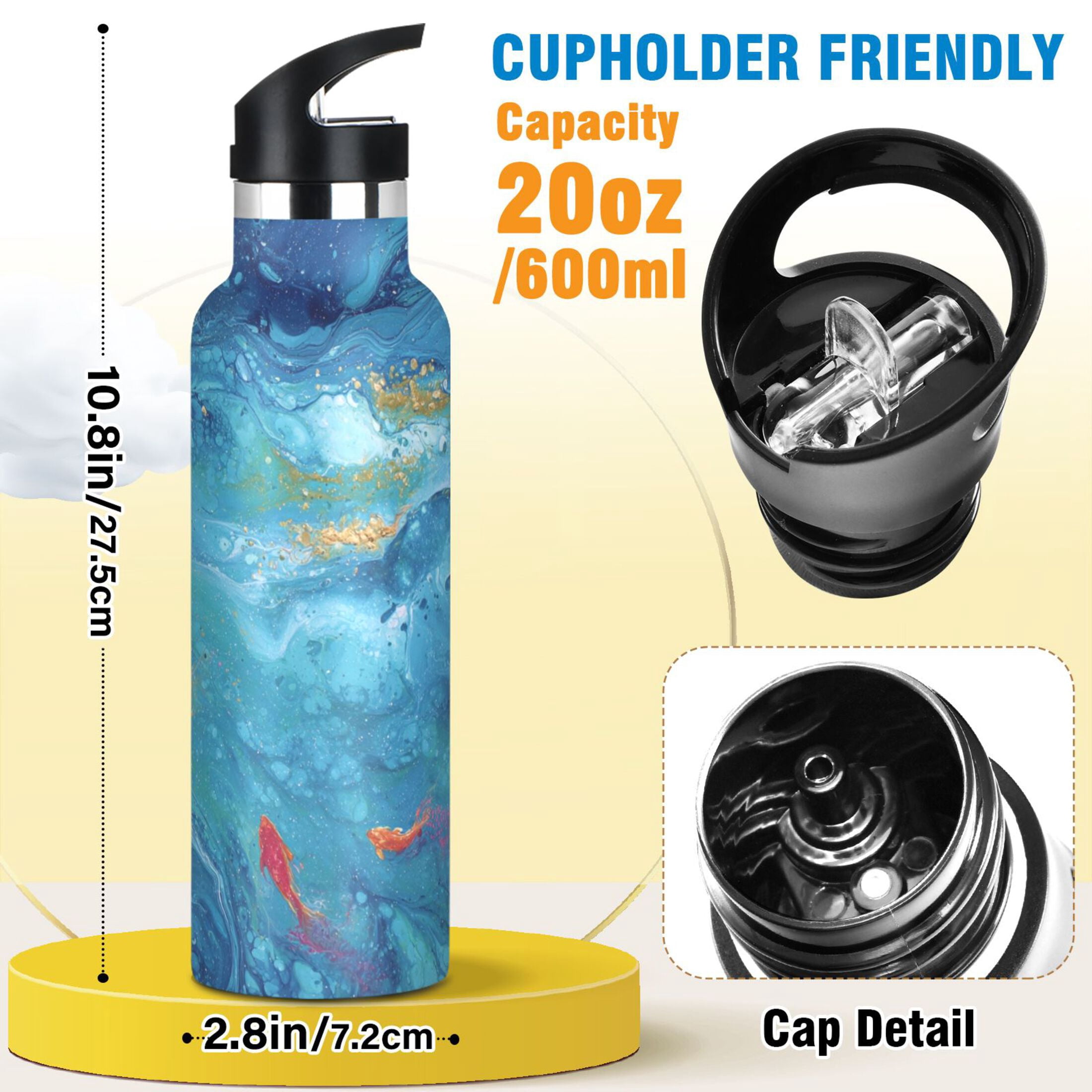Kids Insulated Stainless Steel Sports Water Bottle 600ml Blue Vortex