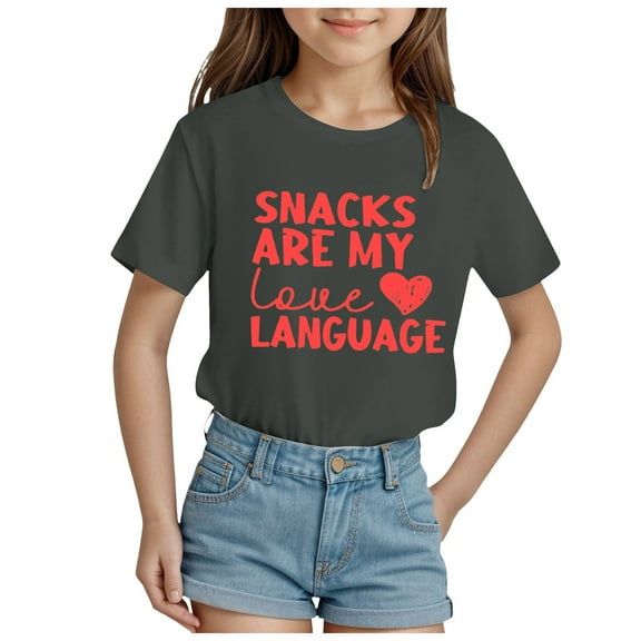 Tkrady Toddler Girls Valentine's Day New Heart Graphic Short Sleeve Crewneck T Shirts Tops Fun Letter Print Tee Clothes, Sizes 1-14 Years