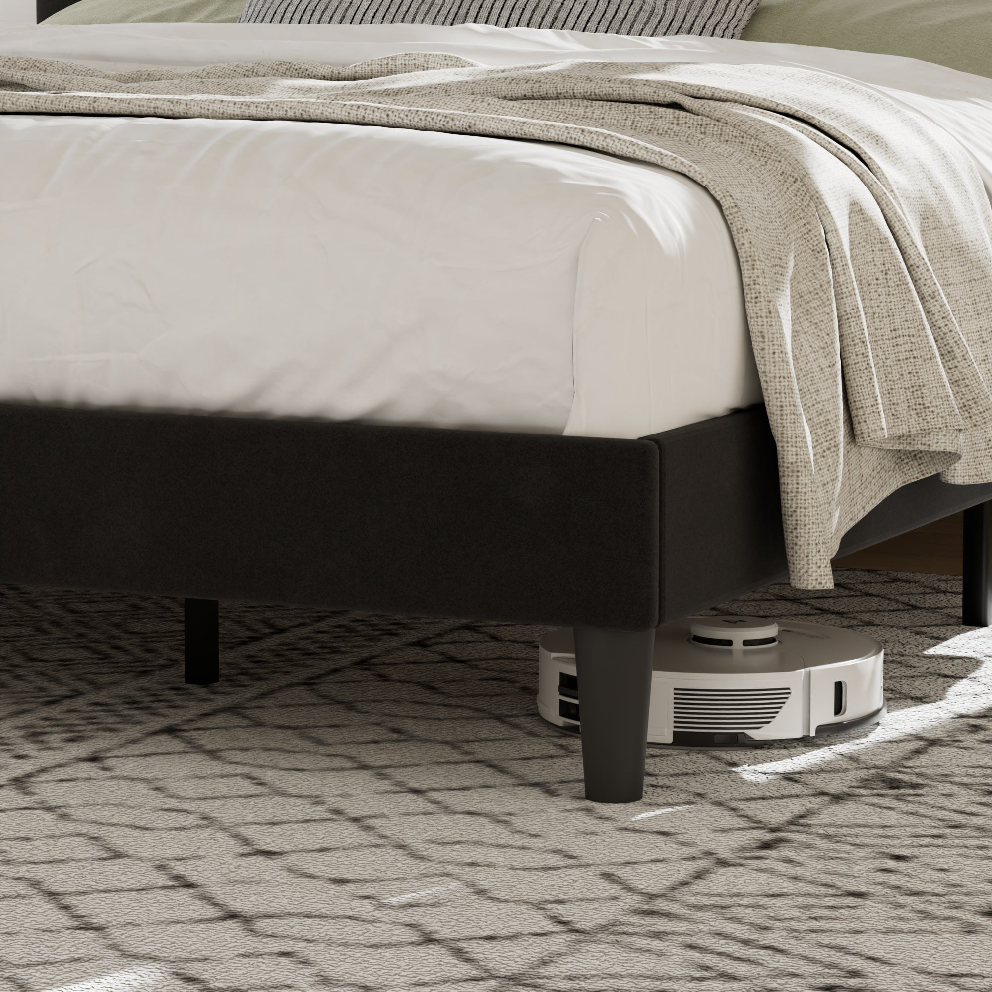 VECELO King Size Upholstered Bed Frame Black Metal Frame Bed with Adjustable Headboard Wood Slat No Box Spring Needed/Easy Assembly,Black
