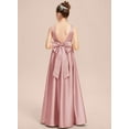 thumbnail image 2 of Drtj Formal Dress for Teen Girls Bow A-line V-Neck Floor-Length Satin Flower Girl Dresses for Wedding Kids Floor Length Princess Pageant Dres, Sized 16, Color Blush, 2 of 6